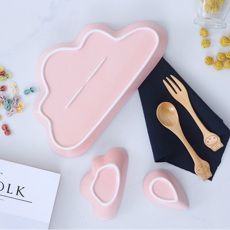 1 Pc Keramiek Cartoon Cloud Matte Scrub Ontbijt Plaat Styling Plaat Brood Schotel Regen Druppels Dim Pittige Schotel Met geschenkdoos