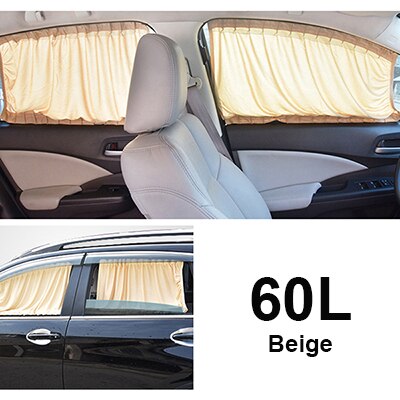 60 cm Aluminium Rail Auto Side Window Visor Zonnescherm Gordijn Auto Window Zonneklep Met Elastische Koord-Zwart/ beige/Grijs: Beige 60L