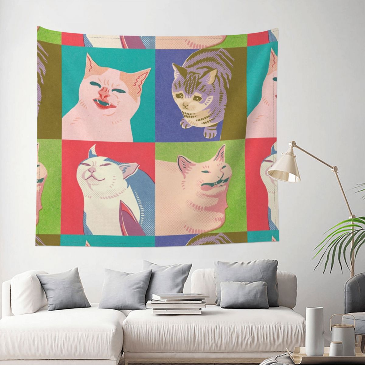 Cuatro Meme gatos de la Apocalipsis tapiz colgante de pared grande poliéster tapices Animal manta Boho dormitorio decoración de pared de tela