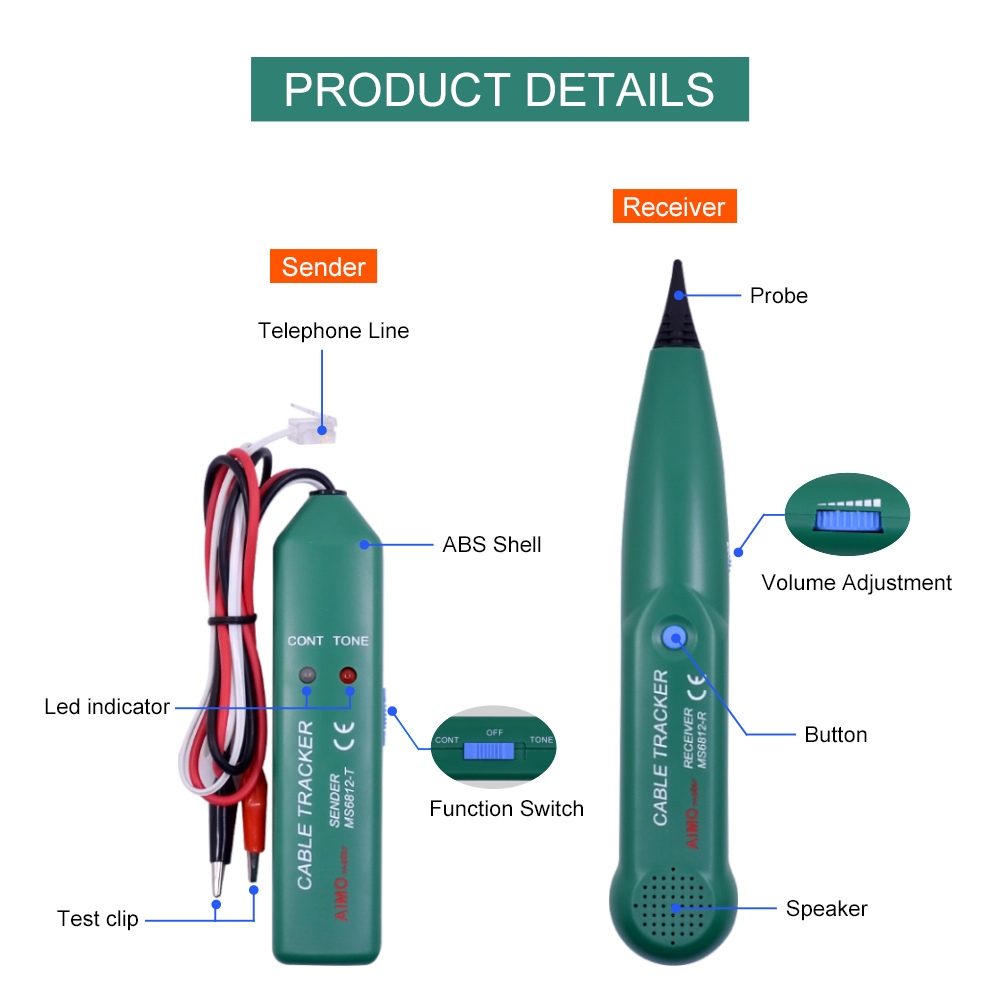 Testeur de câble réseau LAN MS6812, traceur de fil pour UTP STP Cat5 Cat5E Cat6 Cat6E RJ45 RJ11