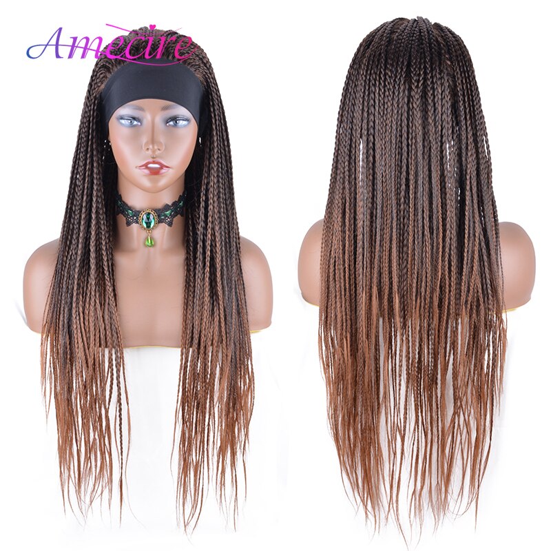 Long Synthetic Headband Wigs Box Braid Wig With Headband 26'' Long Braided Wigs For Black Women Heat Resistant Twist Braids: Headband-1B30