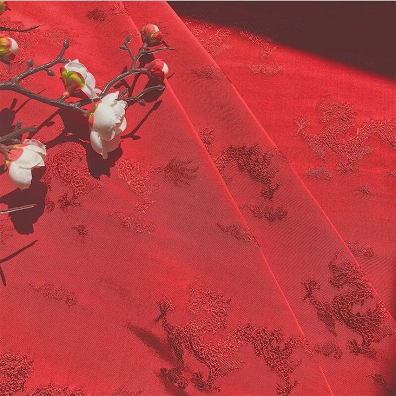 CF1052 Chinese Traditional Silky/Cotton Fabric Chinese Wedding Clothing Dragon Jacquard Red Fabrics DIY Materials