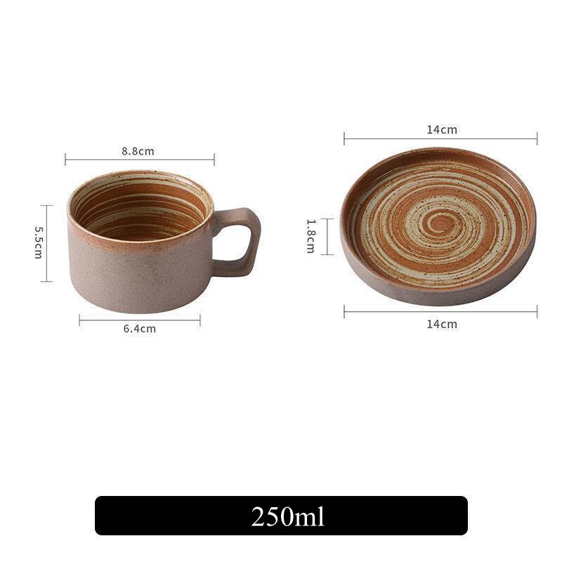 Handmade Retro Pottery Coffee Cup Set Ceramic Cups with Dish Milk Water Mug Breakfast Mugs Coffee Mugs Home Tableware: light brown