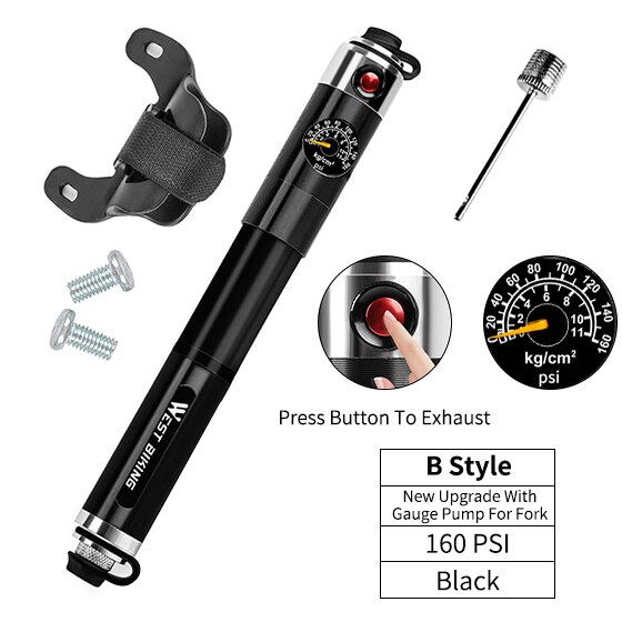 WEST BIKING Portable Bike Pump Gauge High Pressure Hand Pump Inflador Bicicleta Bike Accessories Schrader & Presta Bicycle Pump: B New Upgrade Gauge