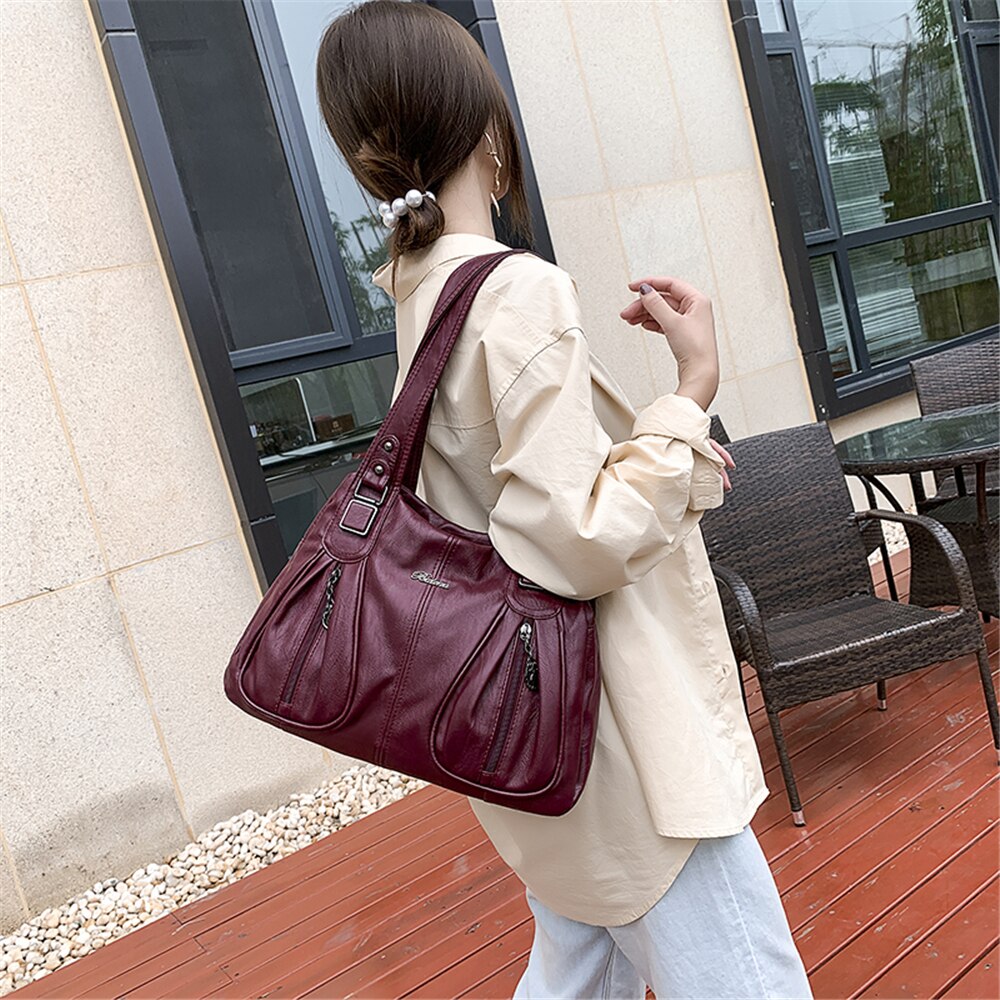 Solid Color PU Leather Shoulder Bags for Women Luxury Handbags Women Bags Handbags Tote Bag Sac