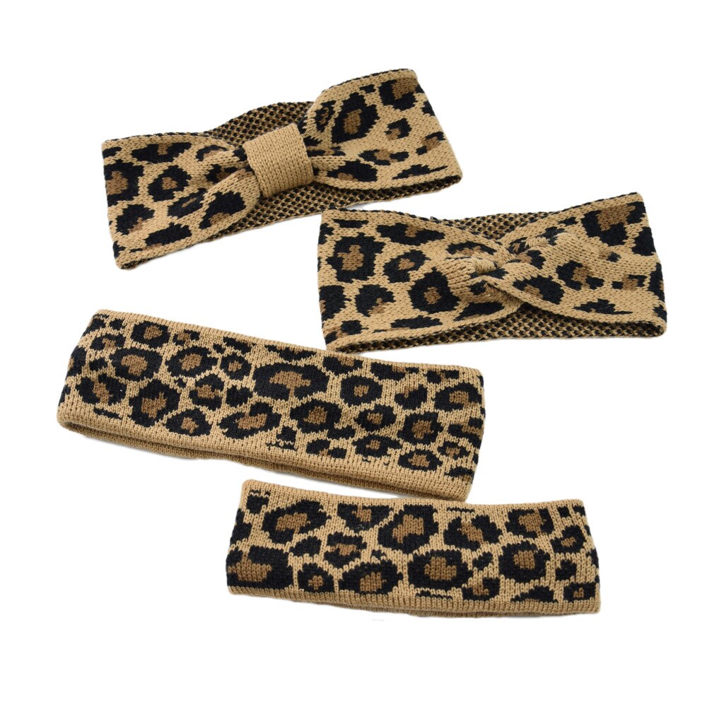 Diademas grandes para niños, turbante de punto de leopardo con lazo cruzado para niña, nudo elástico, accesorios para el cabello para niña