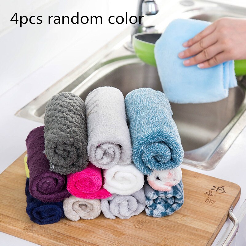 4 pces toalha de limpeza de cozinha casa toalhas de microfibra para a cozinha absorvente pano mais grosso para limpar a mesa de limpeza de micro fibra: Rosa