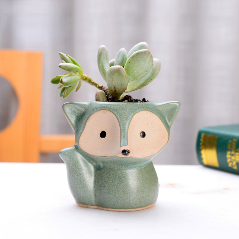 Ceramic Fox Plant Pot Micro Cute Mini Potted Succulents Small Flower Pots Bonsai Cartoon Planter Home Flower Pots Decorative: Yellow