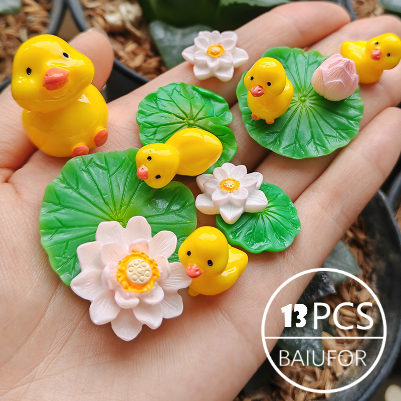BAIUFOR pez hoja de loto pato de dibujos animados conjunto terrario acuario figuritas DIY Hada jardín pecera paisaje miniatura decoración del hogar: COFFEE
