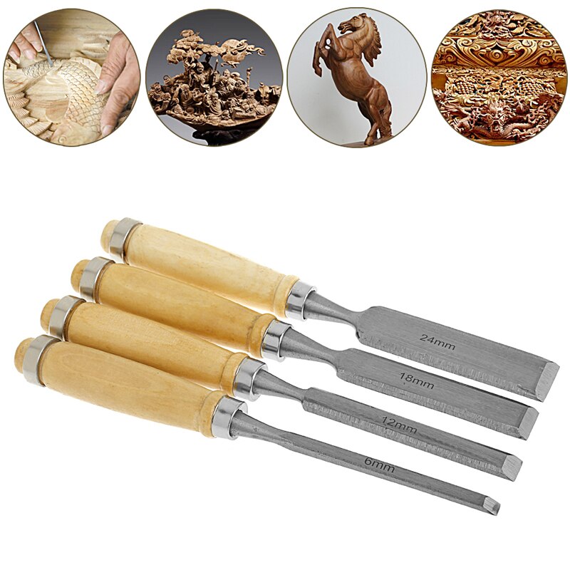 4Pcs/Set Wood Sculpture Flat Chisel DIY Woodworking Hand Tool