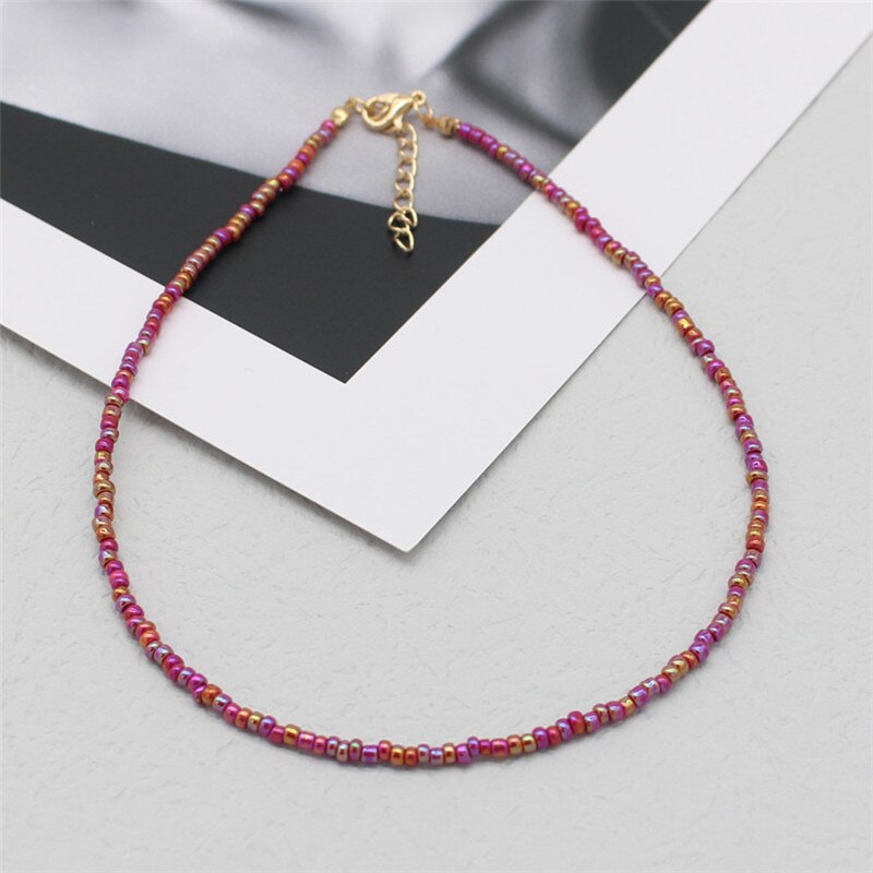 Simple Seed Beads Strand Choker Women String Beaded Short Bohemia Clavicle Jewelry Necklace