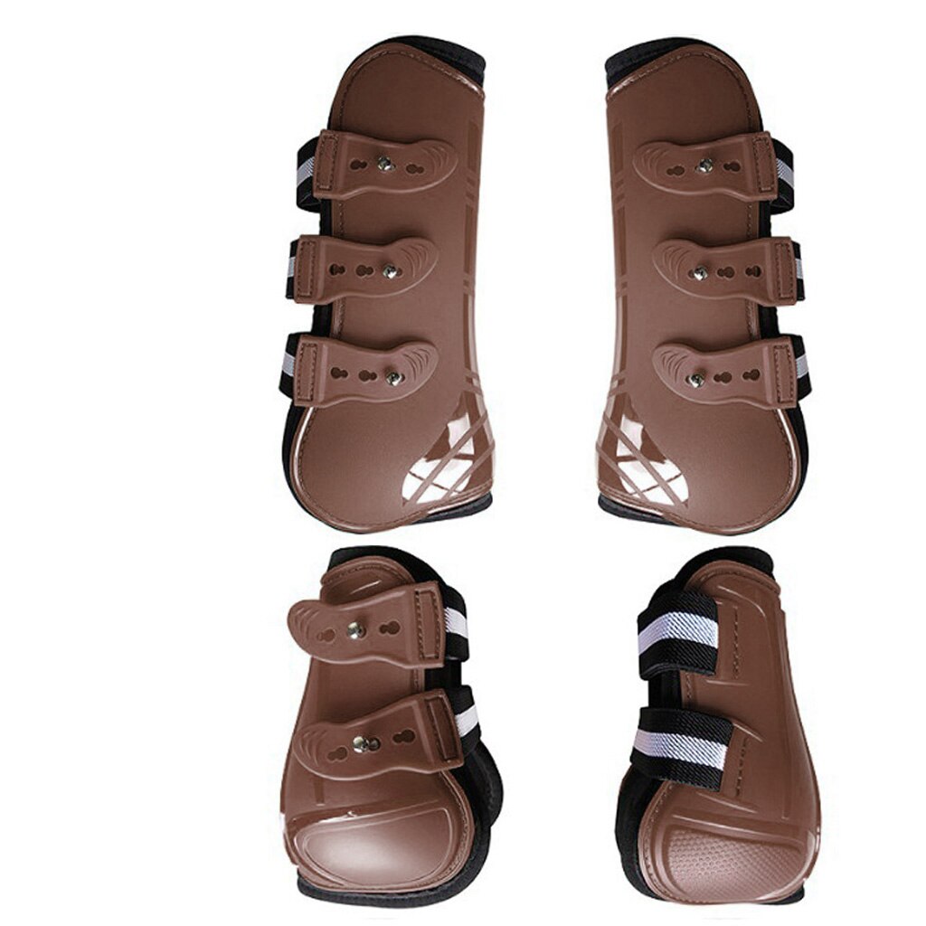 Horse Pu Shell Neoprene Lined Front/Rear Leg Boots Sets Horse Boots for Training Jumping Riding Eventing: Front Rear Brown XL