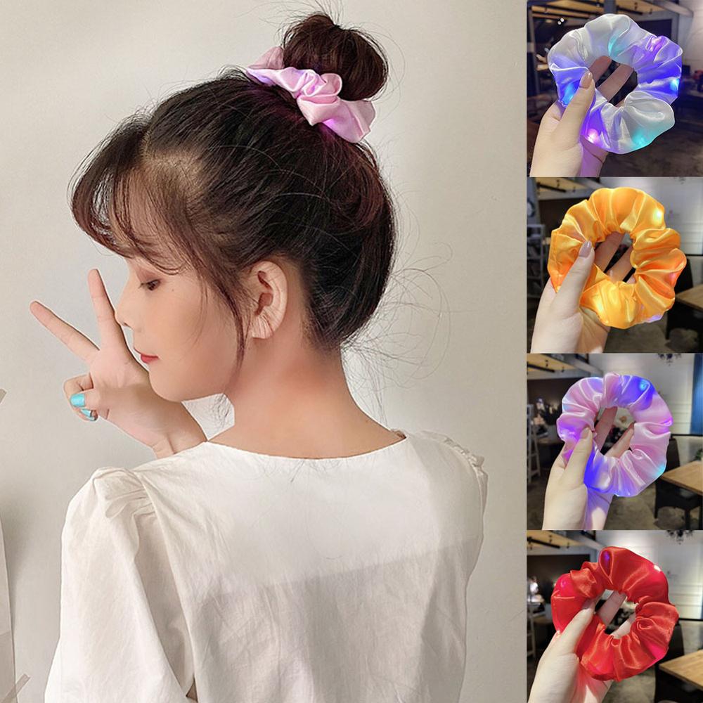 LED Light Luminous Colorful Scrunchies Headband Hair Accessories Girl Highly Elastic Large Intestine Loop Hair Rope