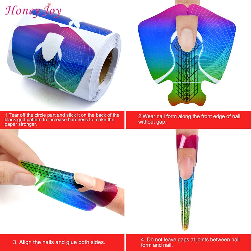 50/100/300/500Pcs Nail Art Forms Regenboog Plastic Nail Forms Extension Guide Zelfklevende tips Voor Acryl Uv Gel Nail Art