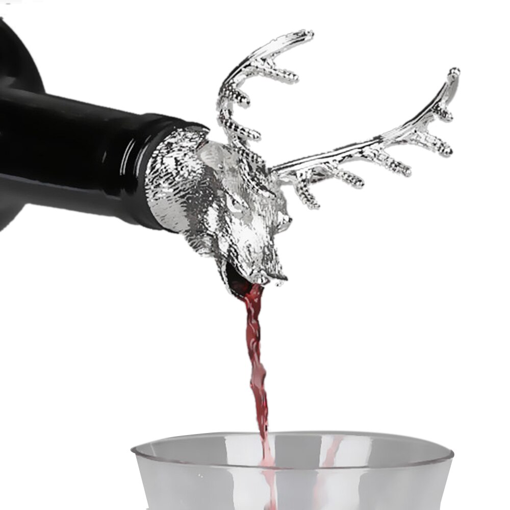 Zinc Alloy Wine Pourer and Bottle Stopper Deer Stag Head Shape Red Pourer Wine Cap Pouring Party