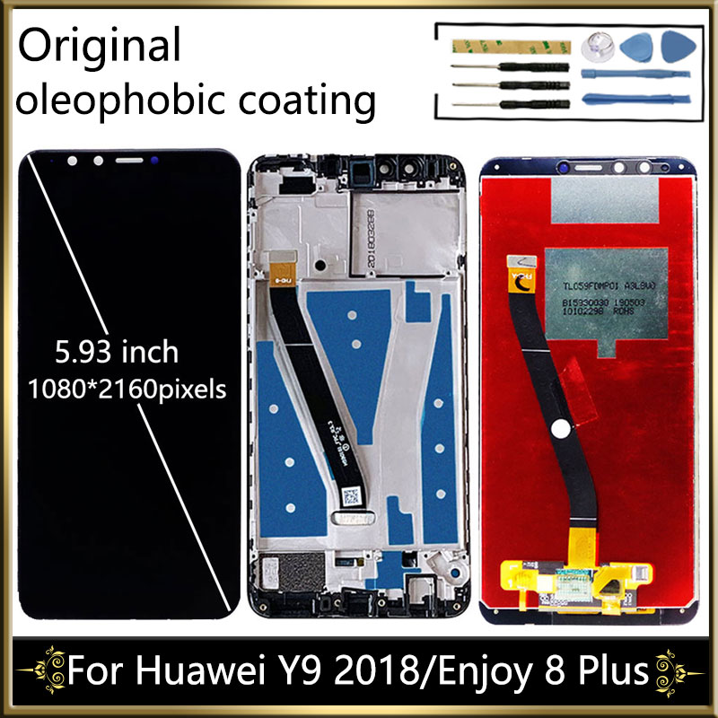 ディスプレイ huawei 社 Y9 lcd ディスプレイタッチスクリーンデジタイザのためのフレームと huawei 社 Y9 FLA-LX1 LX3/楽しむ 8 プラス