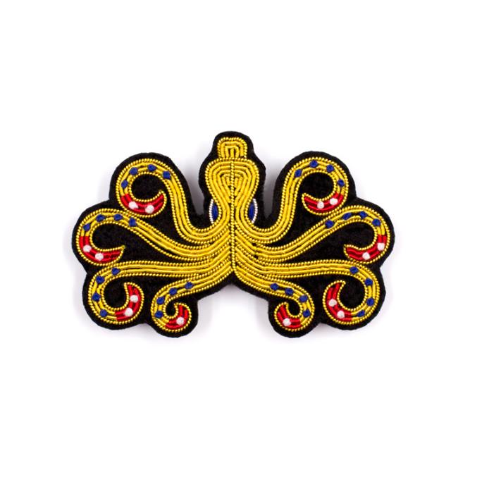 7.4 cm Octopus Indiase Zijde Emboridered Patch Broche Handgemaakte Applique Patch Vintage Geborduurde Badge Stof Kleding Decoratie