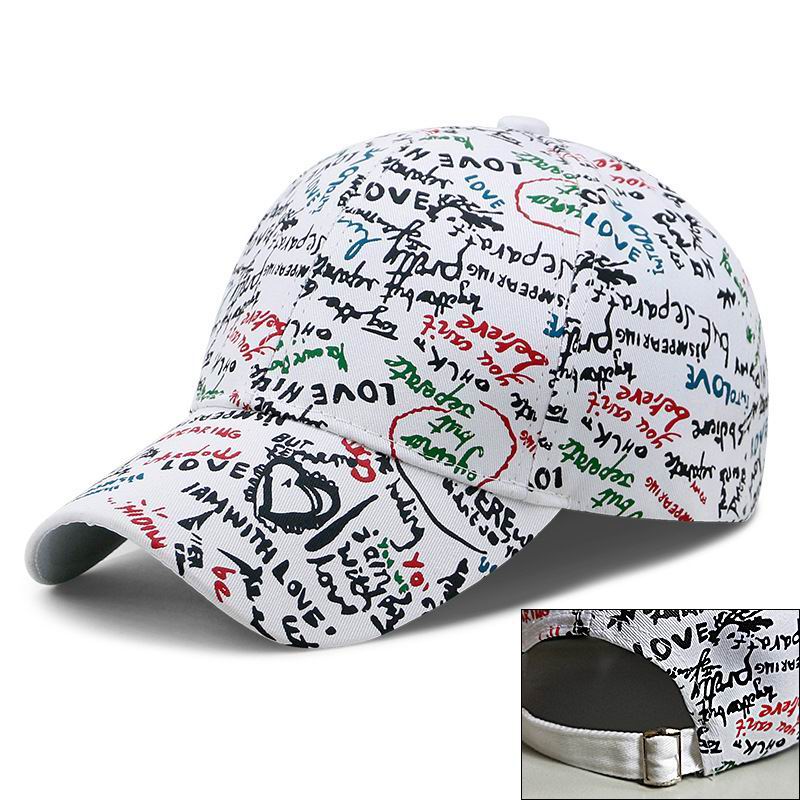 Kagenmo unisex sommer brev graffiti mønster baseball cap stor størrelse 64cm stort hoved baseball hat cool tynd: F