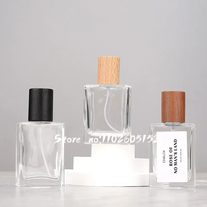 10 stuks 30ml/50ml parfumflesjes vierkant glazen draagbare sprayflesjes grote inhoud vervangende lege flesjes walnoot