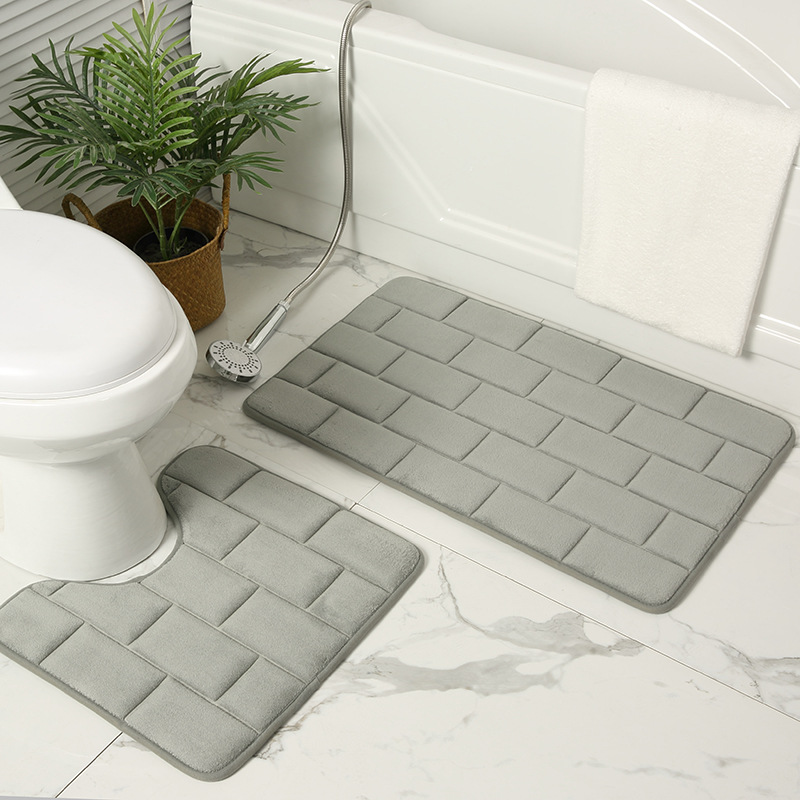 Inyahome Luxury Thick 2 Pieces Set Memory Foam Bathmat and Contour Toilet Rug Absorbent Washable Bathroom Rugs and Mats Carpets: Zhuan grey