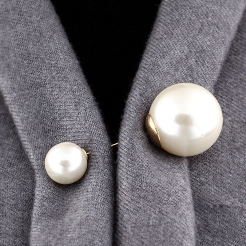 Broche à Double tête en Imitation de perles, Simple, grande broche, strass, couleur or, , Cardigan, vêtements, accessoires