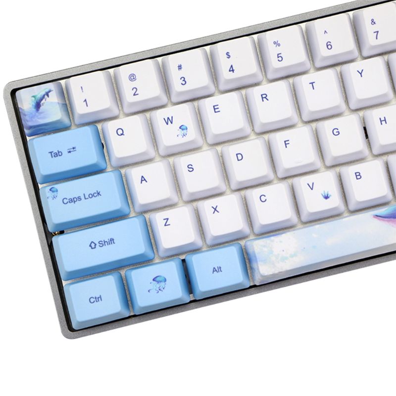 PBT Keycap Set - Dye-Sublimation Whale & Ink Plum - OEM Profile - For GH60 GK64 Mechanical Keyboards