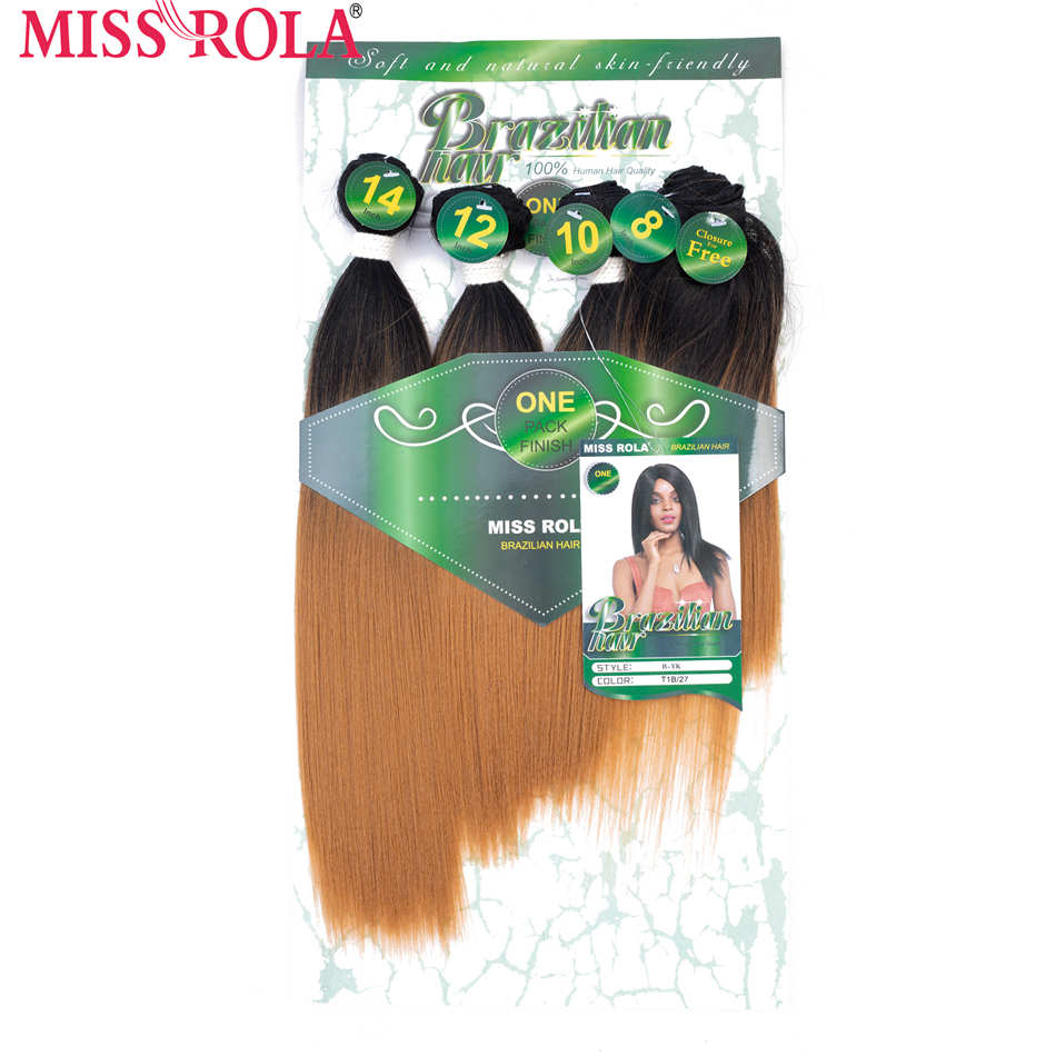 Miss Rola Synthetic Straight Hair Weft Ombre Colored Hair 8-14inch 4+1pcs/Pack 200g T1B/30 Weaving Bundles With Free Closure: T1B/27