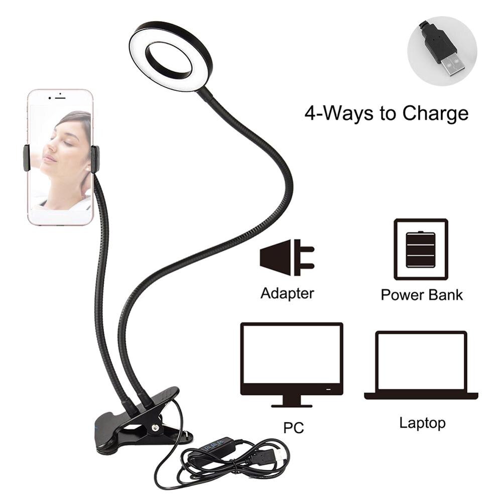 2 in 1 360 Grad Handy Halter Stehen Lange Arm Flexible Desktop Cip Halterung Fotografie 3 modi Dimmbare LED selfie Licht