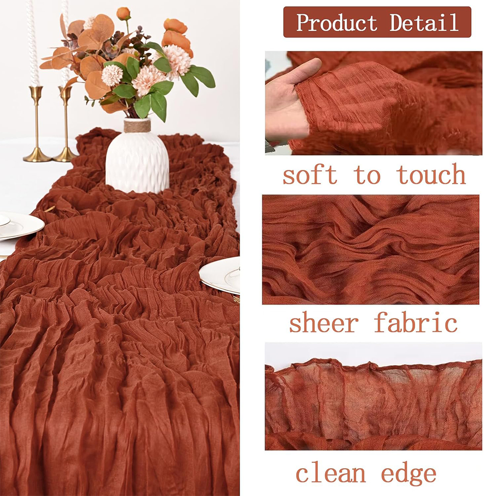 Julegrøn rød bordeaux ostedug bordløber boho rustik gaze terrakotta bordløber til bryllupsfest fødselsdagsdekoration: 32*210cm / Burgunder