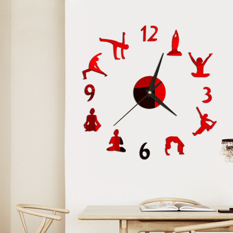 Horloge murale de Yoga effet miroir, grand format, en acrylique, autocollant, méditation, Art Zen, décoration de la maison, salon