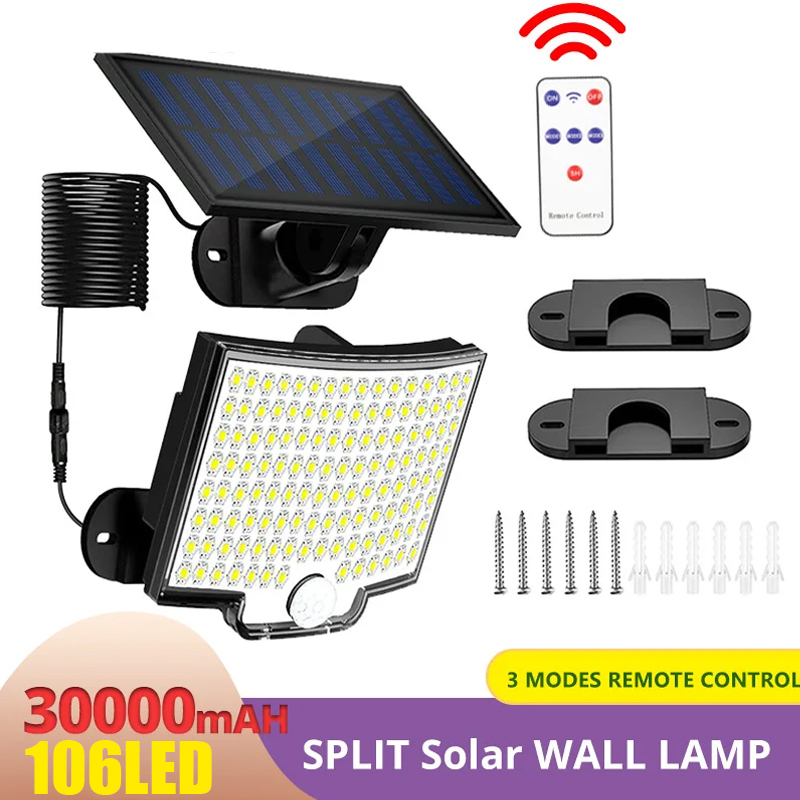 Lámpara Solar dividida de 106LED, 3 modos de iluminación, decoración exterior, luz Solar de pared, Sensor de movimiento PIR, impermeable, jardín, garaje