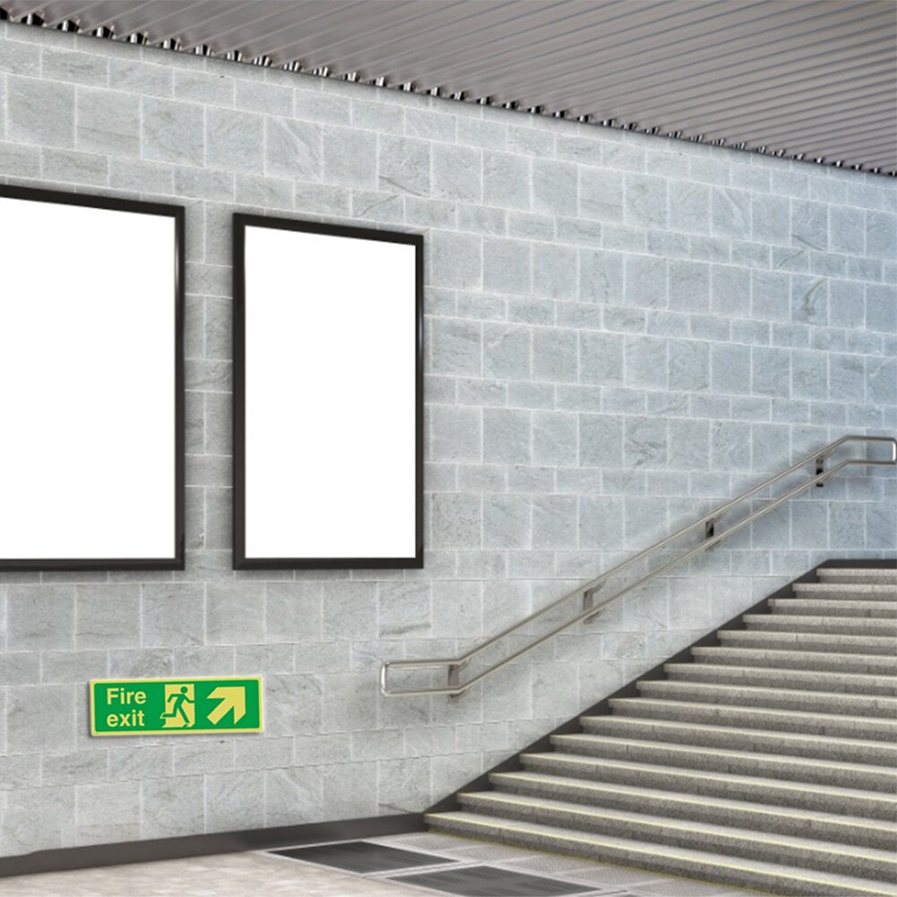 8pcs Fire Exit Signs Adhesive Glow In The Dark Fire Exit Sign Secure Guidance Sign with Direction Arrows PVC Luminous Stickers