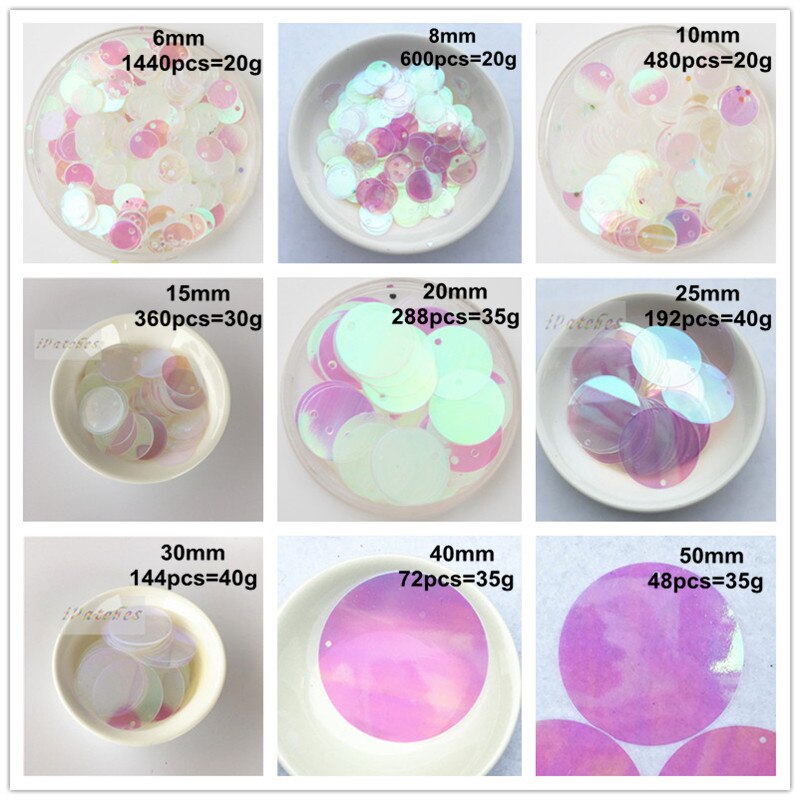 6/8/10mm/15/20/25/30 mm transparante ab kleur grote pailletten pvc platte ronde pailletten pailletten naaien bruiloft knutsel met 1 gat
