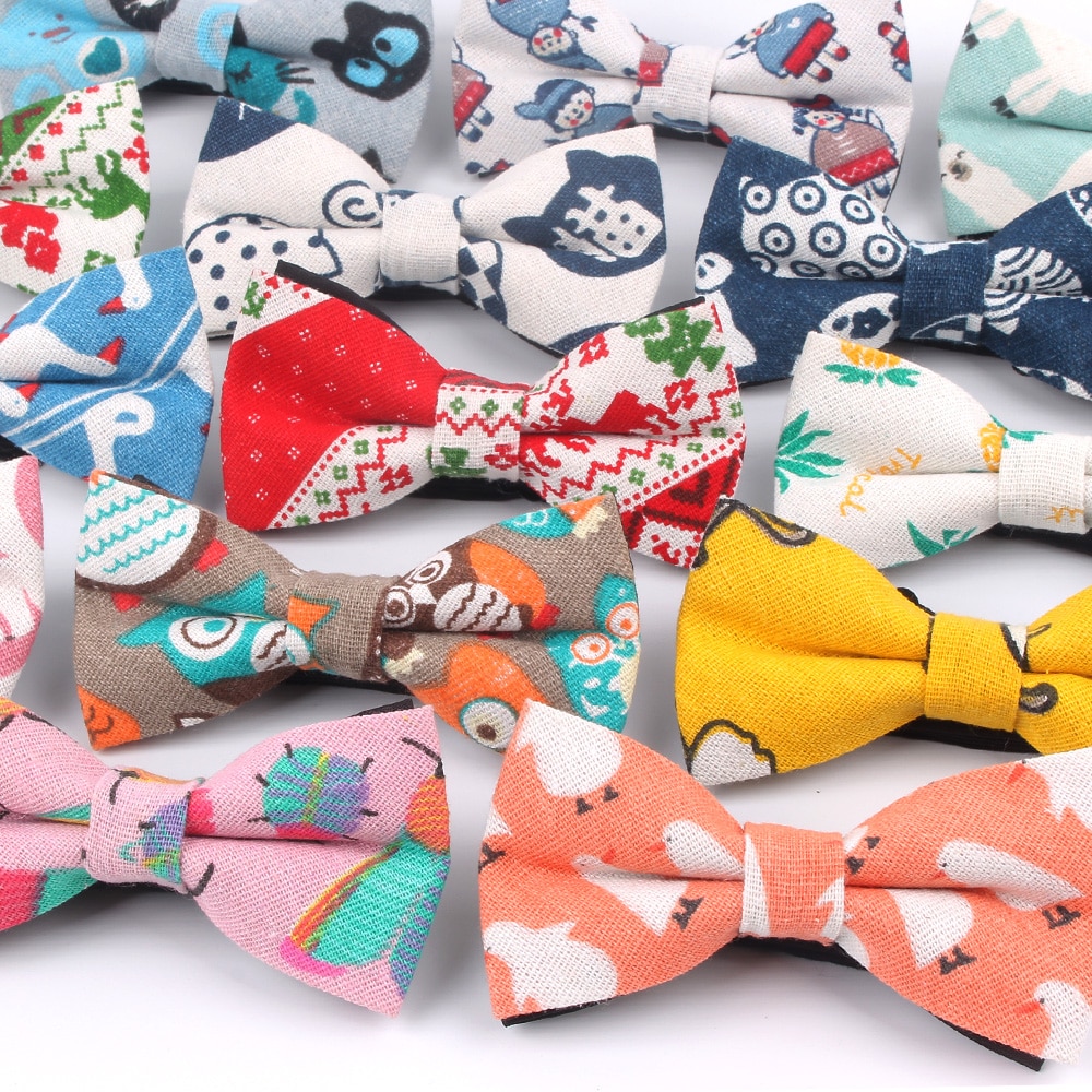 Pajarita Casual de lino y algodón para hombres y mujeres, pajarita con estampado de dibujos animados para adultos, pajaritas, pajaritas para boda