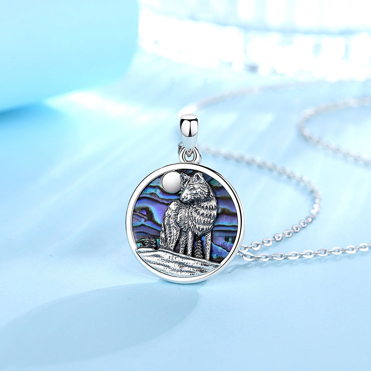 Eudora 925 sterling silber abalone muschelkopf wolfsanhänger mutter auster blau farbenfroh feine halskette schmuck für führungskraft