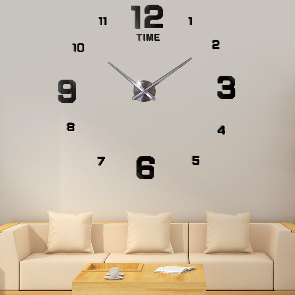 Horloge murale 3D à Quartz, moderne, 47 pouces, à miroir, autocollant, décoration du salon, en acrylique, DIY