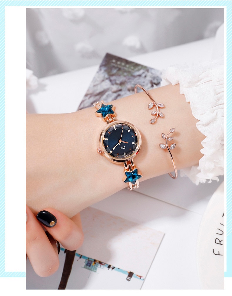 Montre-bracelet à quartz pour femmes, bracelet chaîne étoiles, montre habillée pour dames, montres pour dames, montres pour femmes, montre-bracelet en or rose