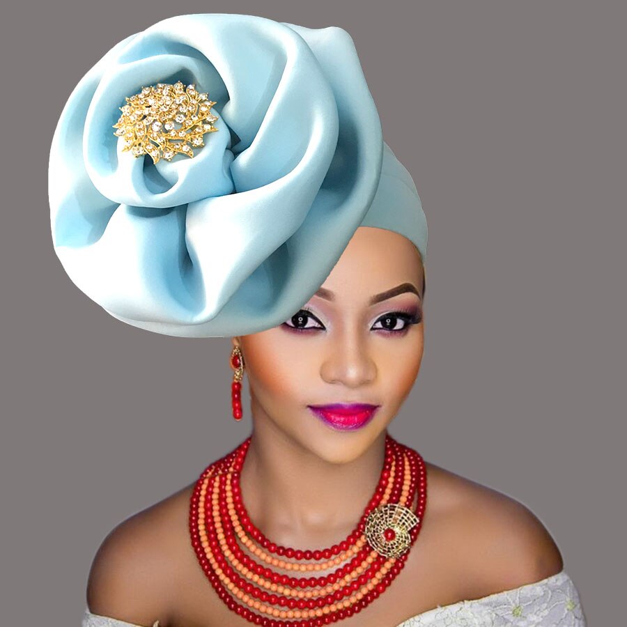 Turbante africano de para mujer negra, turbante nigeriano, cinta para la cabeza atada, gorro: blue