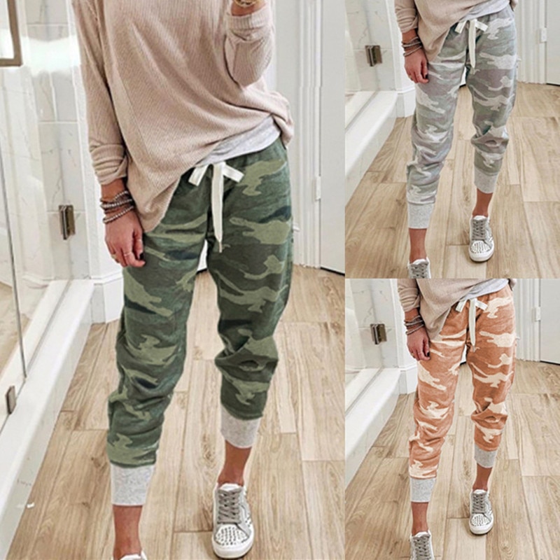 Women Camouflage Joggers Pants Ankle Camo Cargo Jogging Trousers Female Autumn Streetwear Drawstring Ladies Sweatpants