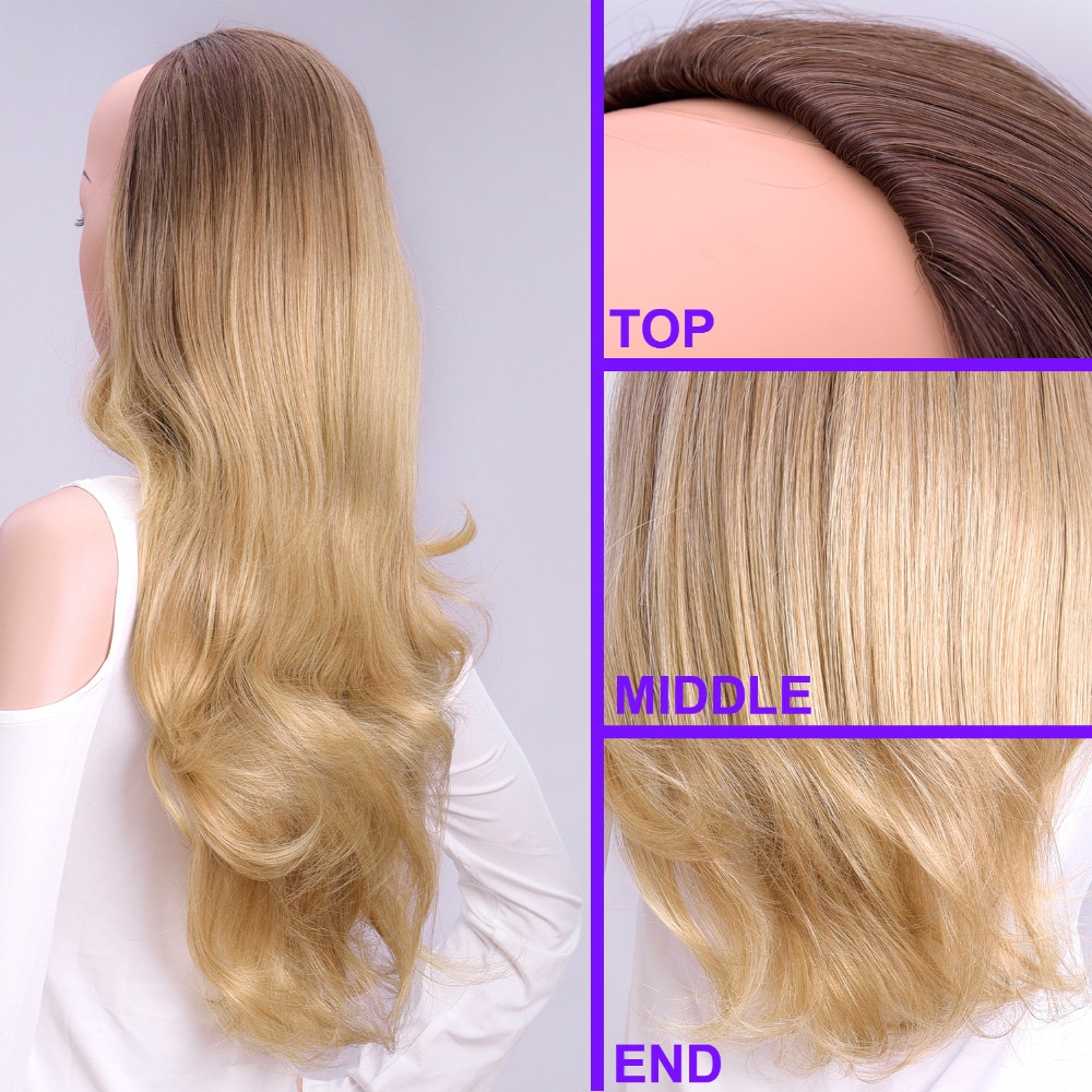 Dindong 24 "Wave 3/4 Dames Half Pruik Haar Synthetische Pruiken Met Kam Op Een Mesh Head Cap Clip In haarverlenging