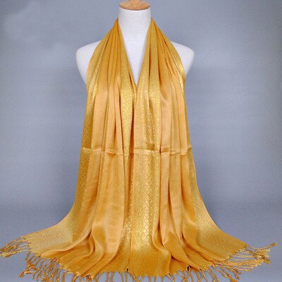 Hijab Femme Musulman Luxury Sparkly Gold Bright Silk Scarf Women Print Scarves Wraps Men Stoles Bandanas Bufanda Unisex Hombres: Ginger