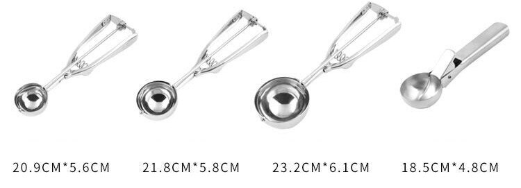 4/5/6cm Stainless Steel Spring Handle Ice Cream Mashed Potato Cookie Scoop Spoon Stainless Steel Ice Cream Spoons: 4Pcs