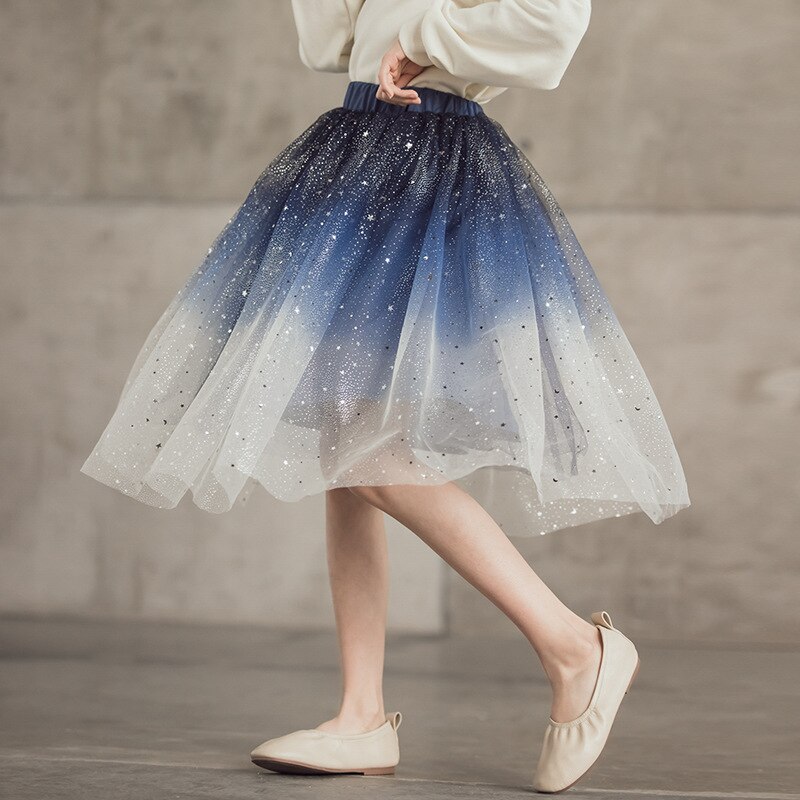 Gonna per ragazze gonna stellata con paillettes estive di colore sfumato per abiti da ragazza 2022 abito da ballo per gonna da principessa per bambini in maglia di moda per adolescenti
