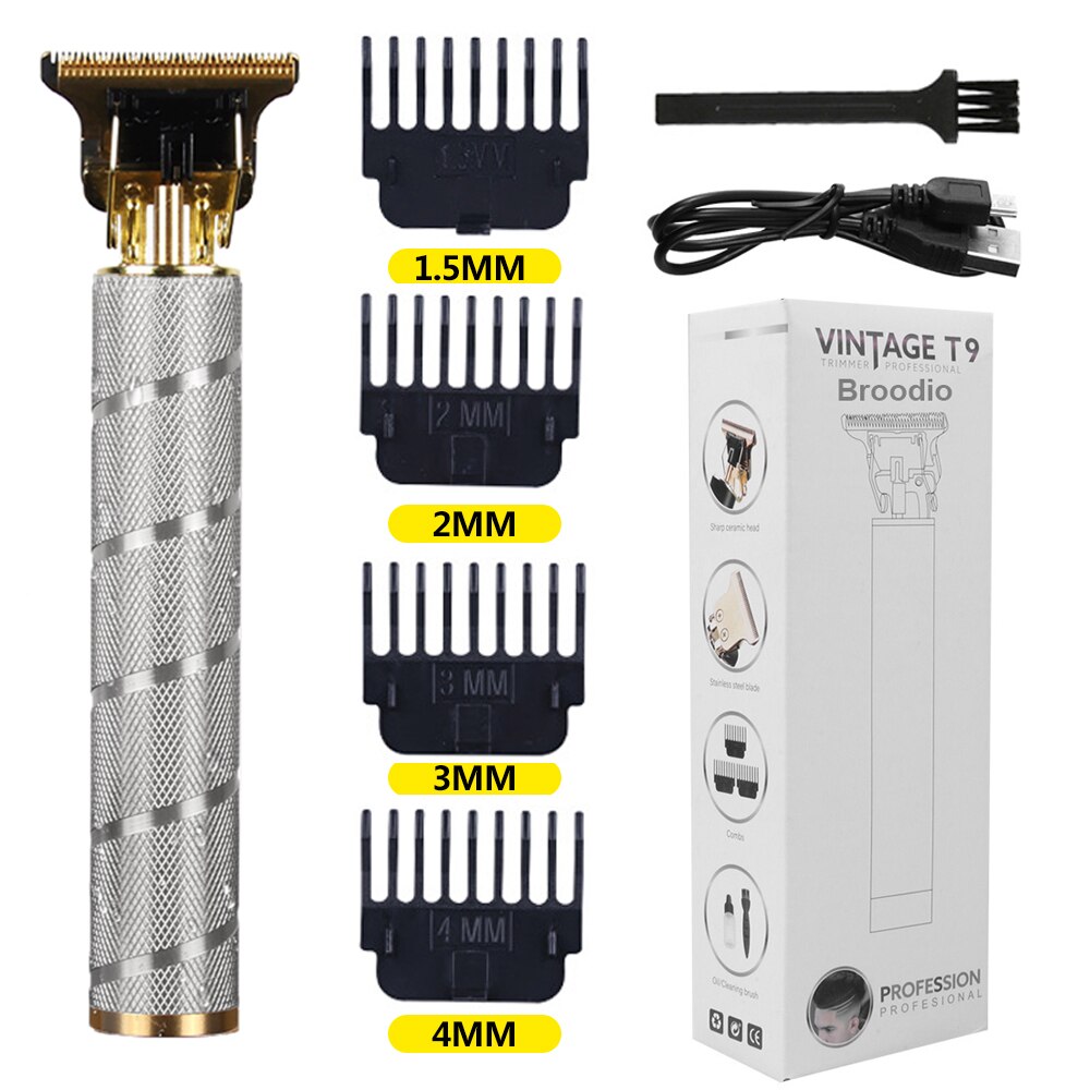 T9 USB Electric Hair Cutting Machine Rechargeable Cut Hair Clipper Man Shaver Trimmer For Men Barber Beard Trimmers: Silver-netting Cutte