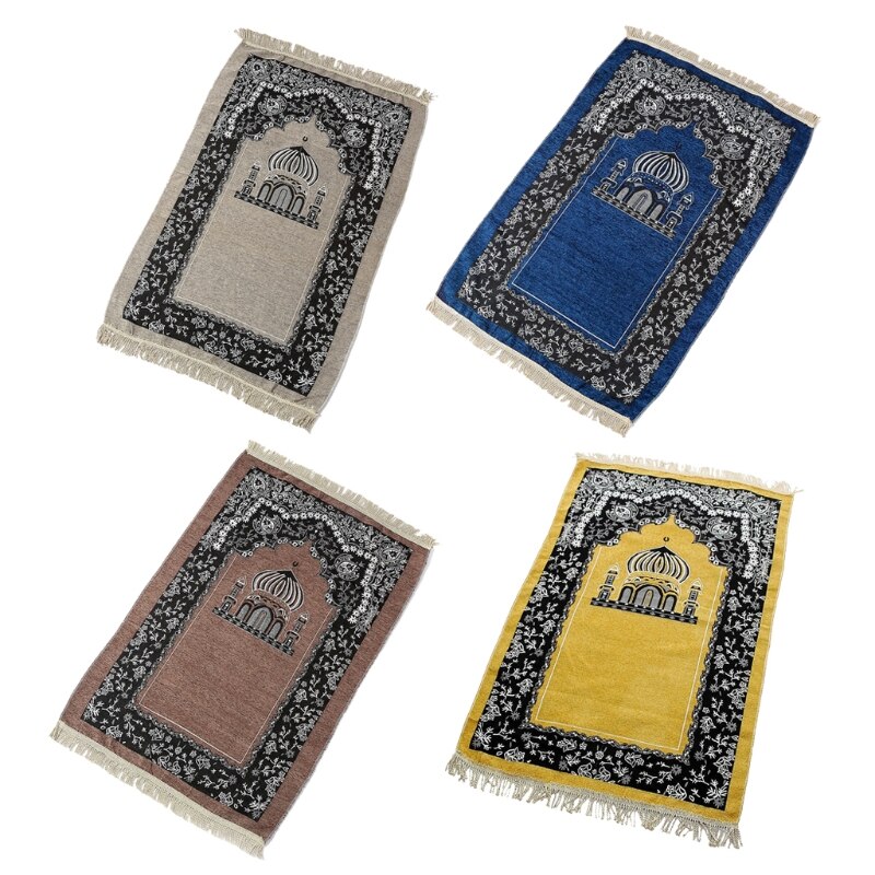 Islamic Turkish Chenille Prayer Rug Mosque Floral Pattern Portable Muslim Carpet Woven Jacquard Tassel Ramadan Mat H3CC