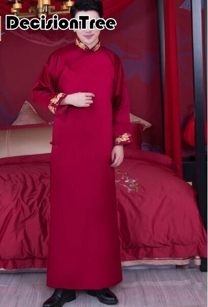 plus hombres chinos bordados batas de dragón tradicional ropa de dormir masculina ropa de dormir kimono rojo bata de baño