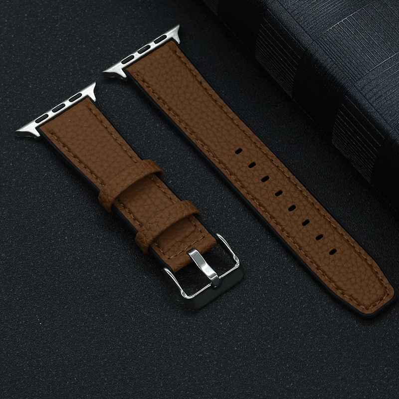 Pu Lederen Band Voor Apple Watch Band 38Mm 40Mm 41Mm Polsband 42/44/45/49Mm Ultra Voor Iwatch Serie 10 9 8 7 6 Se 5 4 42Mm 46Mm: Steenkool zwart / 12mm