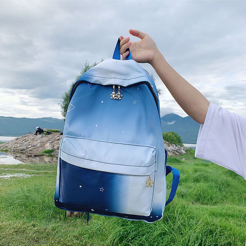 Fresh Blue School bags for Girls Oxford Cloth Gradient Women Backpack Boys Starry Sky Schoolbag