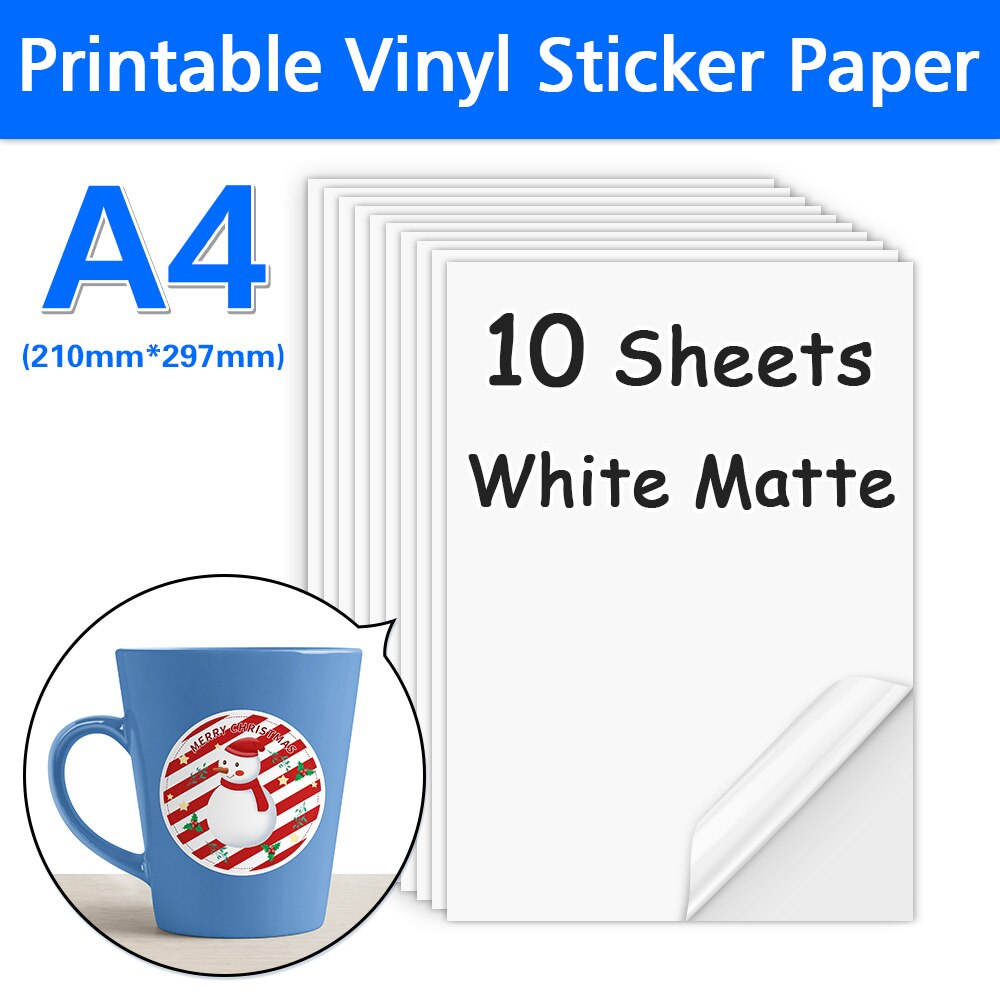 10 Sheets Printable Vinyl Sticker Paper For Inkjet Printer A4 Transparent Waterproof Self-Adhesive Copy Paper DIY Patten Sticker: White Matte