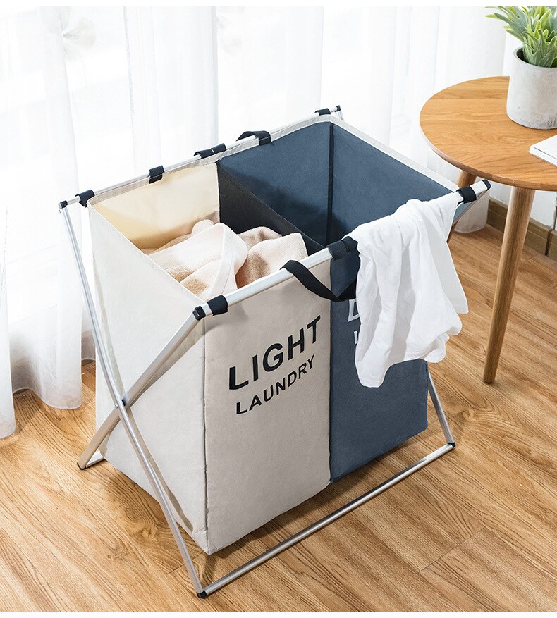 Joylove x-form foldbar snavset vasketøjskurv arrangør sammenklappelig tre gitter hjem tøjvask hæmmer sortering vasketøjskurv stor